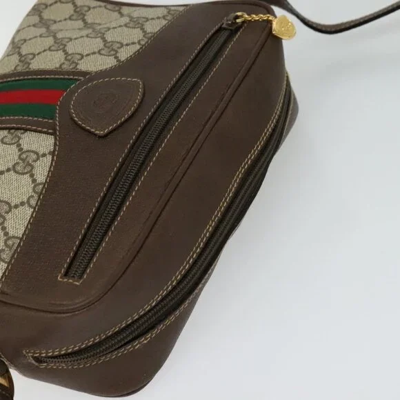Authentic GUCCI GG Supreme Web Sherry Line Bag PVC Beige Red 001 56 0852